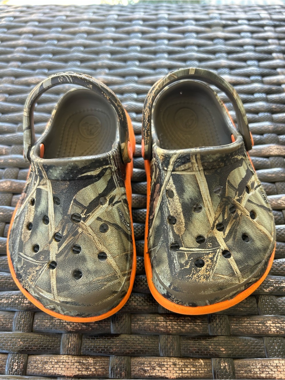 CROCS Kids Camo Water Clogs with Orange Trim 6/7c